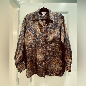 Max Mara 100% Italian Silk Floral Button-Up Shirt – Size 8